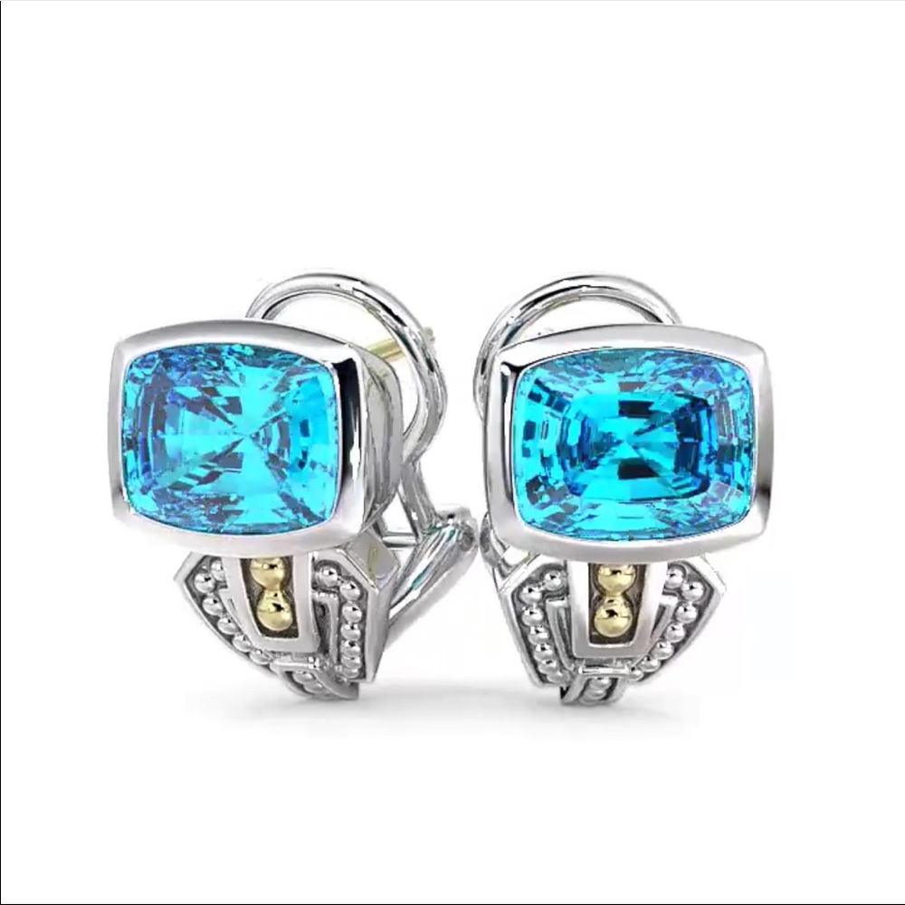 Lagos S/S Caviar Blue Topaz Omega clip earring